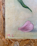 Handgeschilderd schilderij, roze bloemen