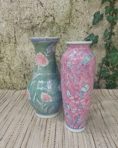 Set van 2 pastel bloemen vazen