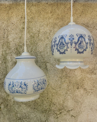 Set van 2 hanglampen, wit/blauw