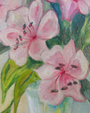 Handgeschilderd schilderij, roze bloemen