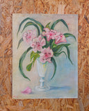 Handgeschilderd schilderij, roze bloemen