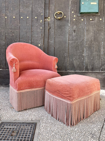 Roze boudoir fauteuiltje met voetenbankje