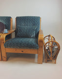 Vintage houten fauteuil, blauw