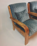 Vintage houten fauteuil, blauw