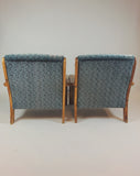 Vintage houten fauteuil, blauw