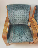 Vintage houten fauteuil, blauw