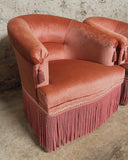 SOLD Roze velours fauteuil met kwastjes (per stuk)