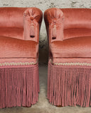 SOLD Roze velours fauteuil met kwastjes (per stuk)